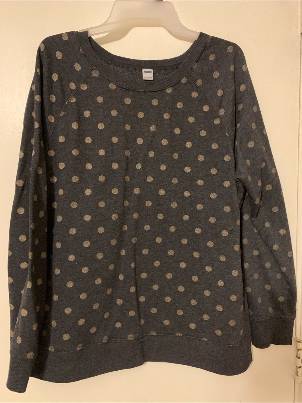 Old Navy Charcoal Crewneck Sweatshirt with Cream Polka Dots